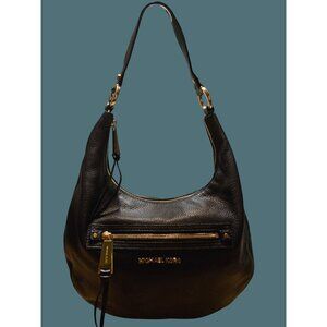 Michael Kors Rhea Black Leather Hobo Shoulder Bag
